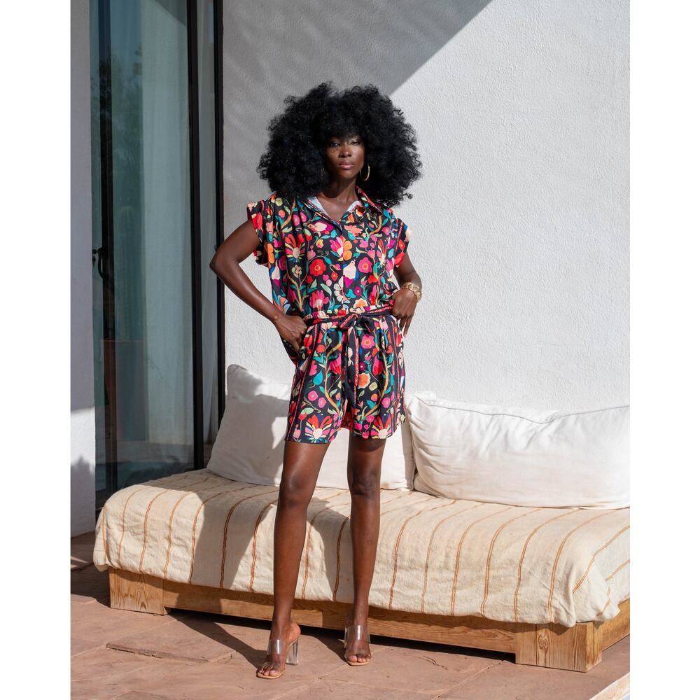 Gold & Silver Paris Sanille Floral Print Shirt & Shorts Set